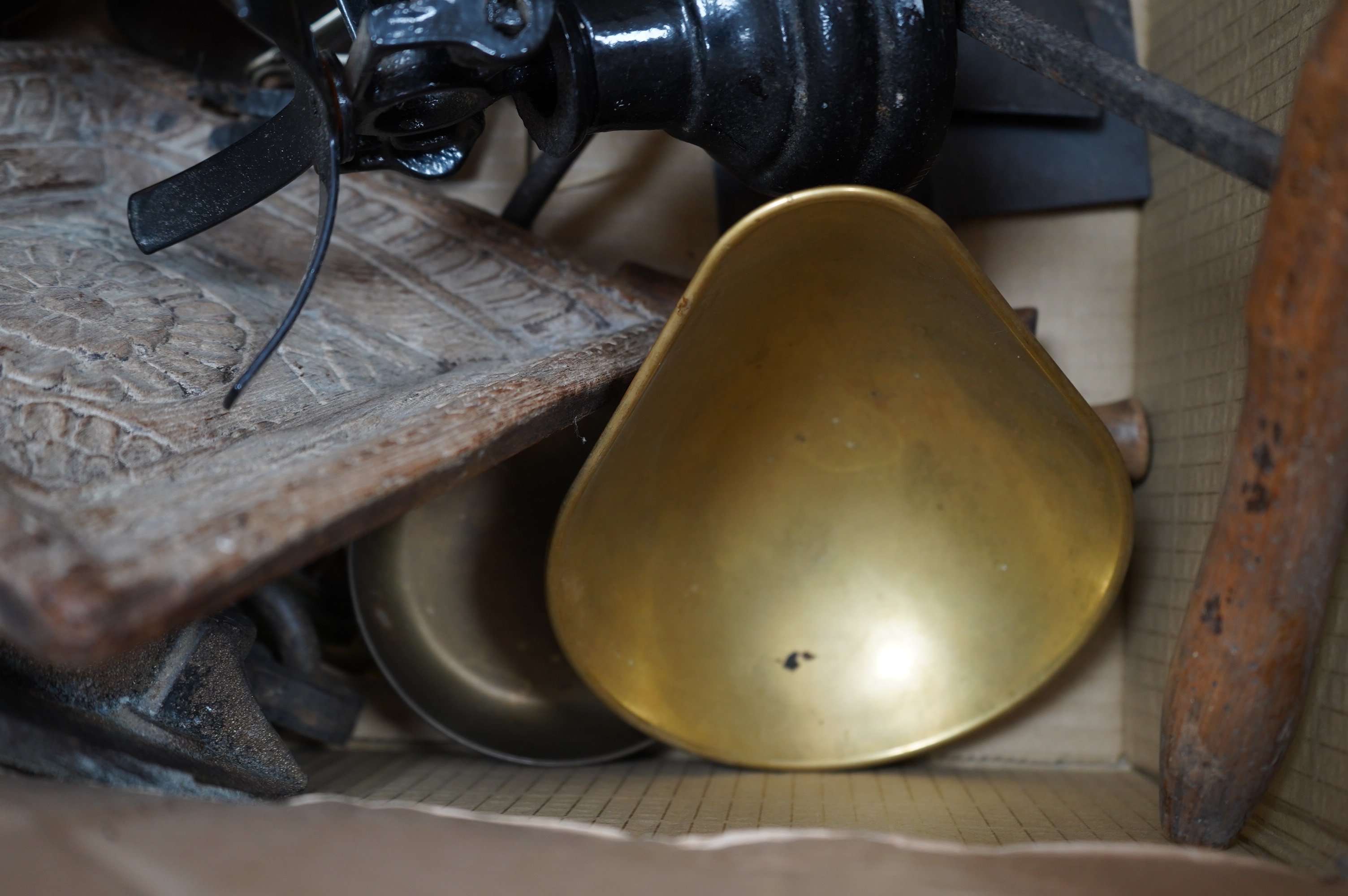 A set of Salter scales and sundry metalware. Condition - poor to fair